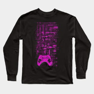 Neon Pink Video Game Controller Blueprint Long Sleeve T-Shirt